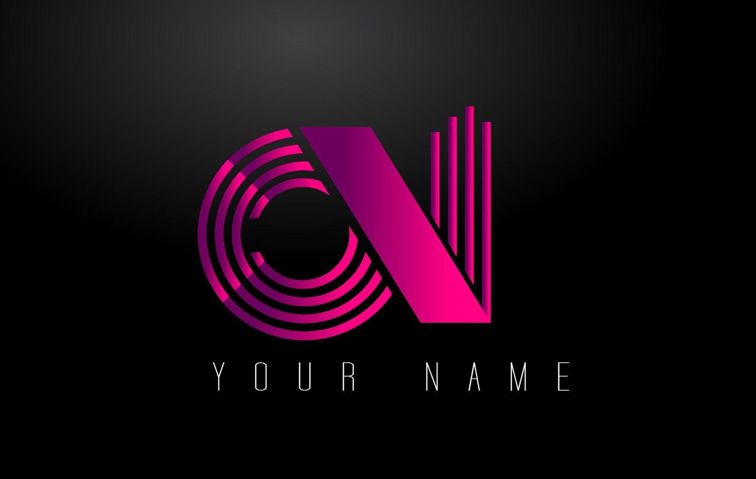 ON Magenta Lines Letter Logo. Creative Line Letters Vector Template.