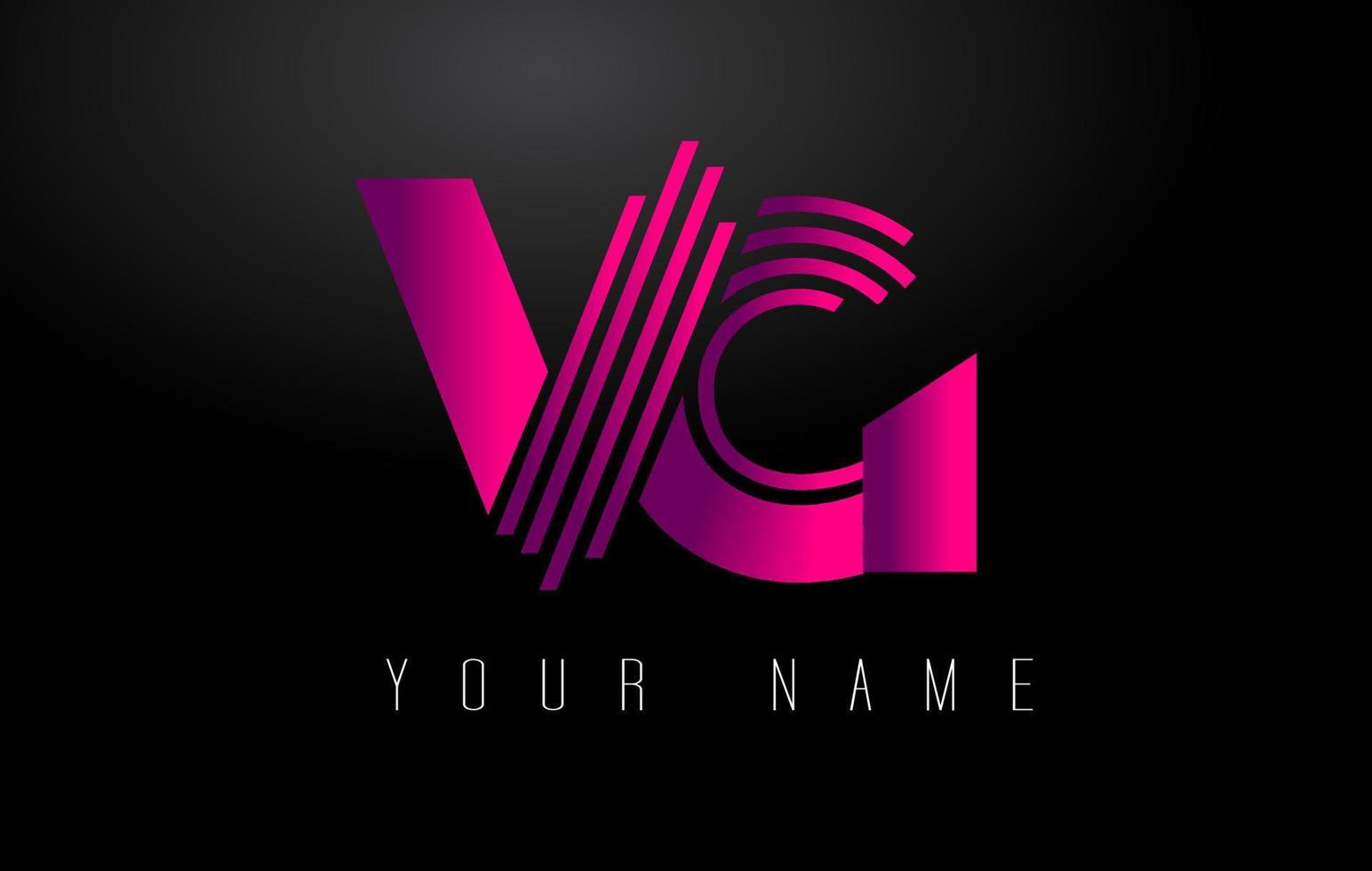VG Magenta Lines Letter Logo. Creative Line Letters Vector Template.