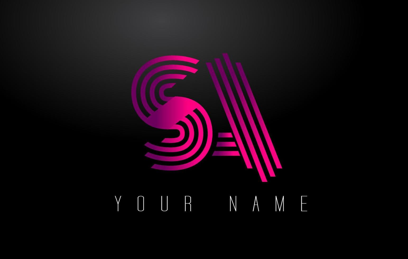 SA Magenta Lines Letter Logo. Creative Line Letters Vector Template.