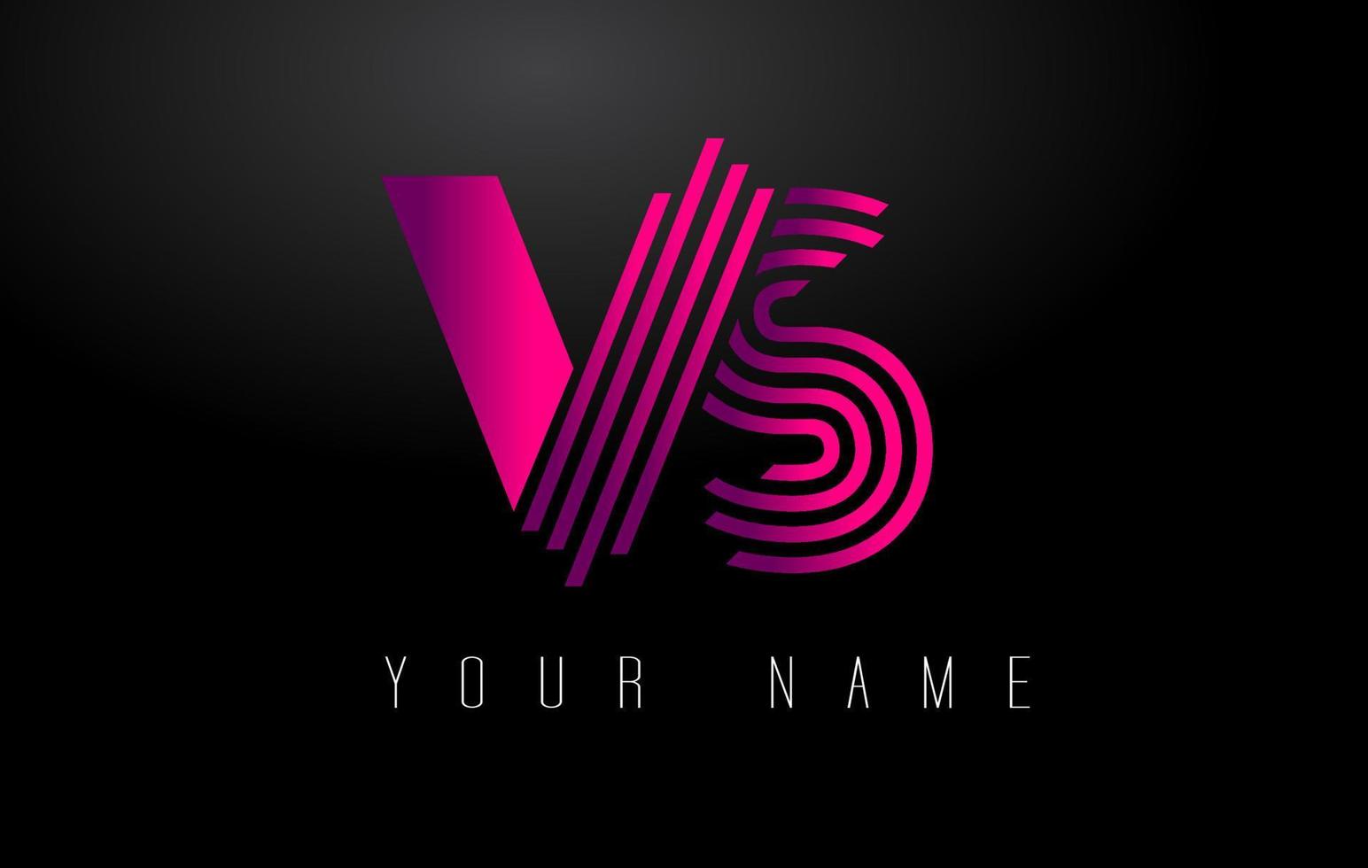 VS Magenta Lines Letter Logo. Creative Line Letters Vector Template.