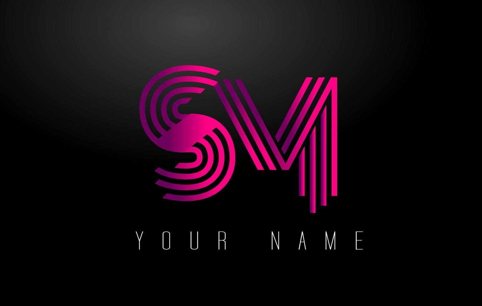 SM Magenta Lines Letter Logo. Creative Line Letters Vector Template.