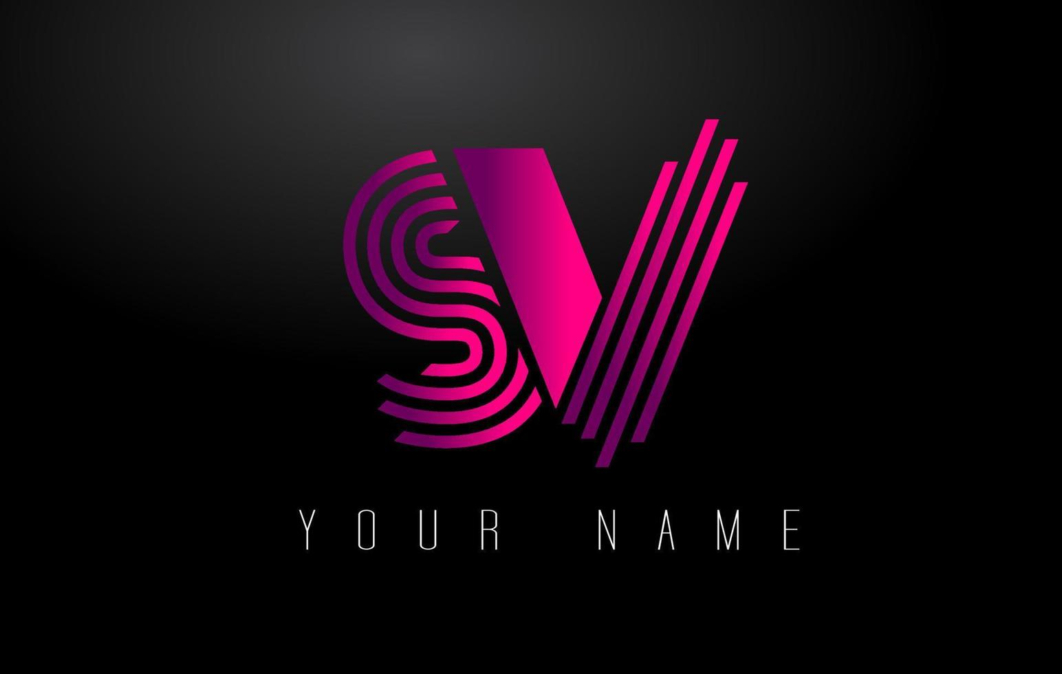 SV Magenta Lines Letter Logo. Creative Line Letters Vector Template.