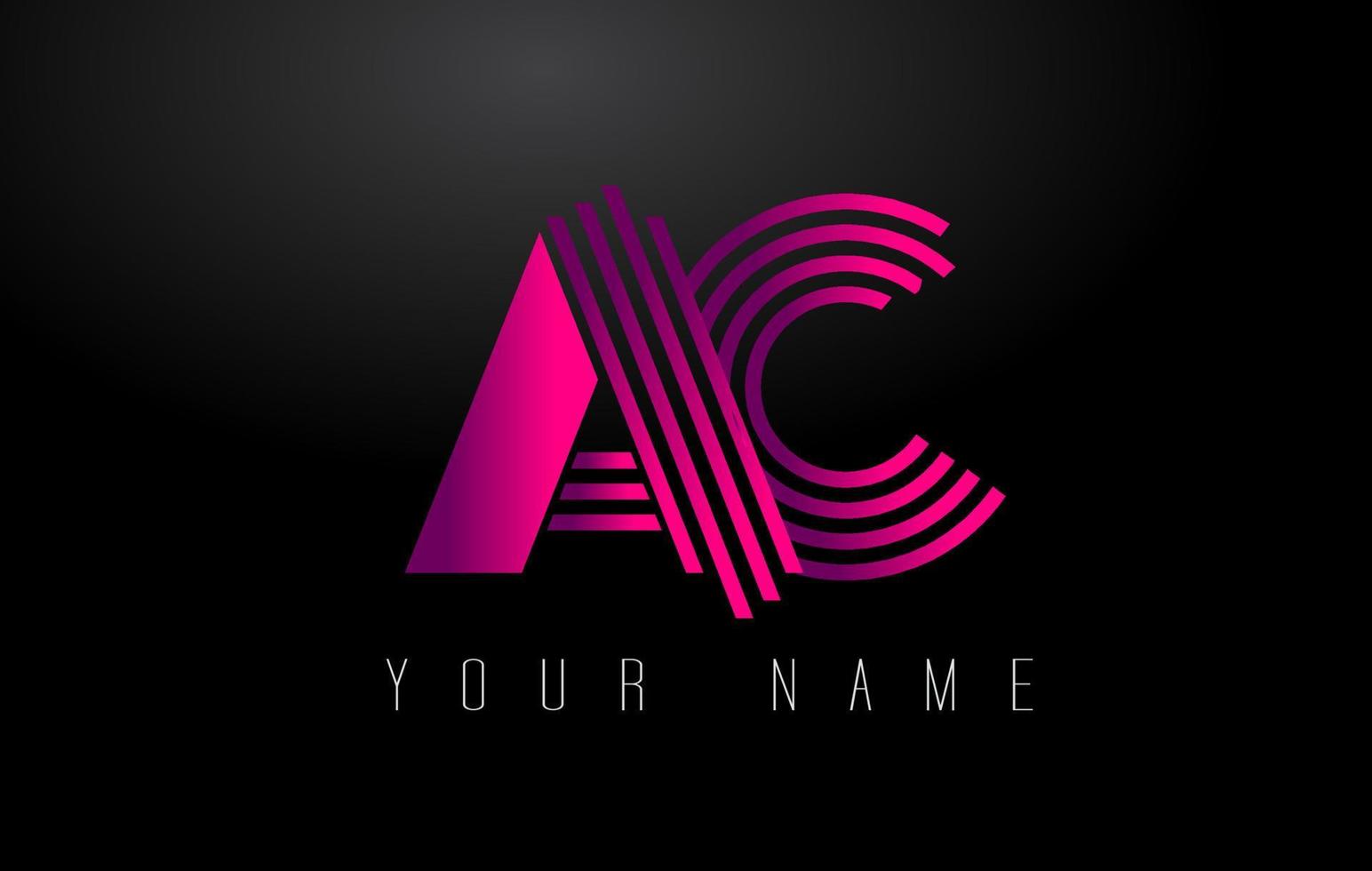 AC Magenta Lines Letter Logo. Creative Line Letters Vector Template.