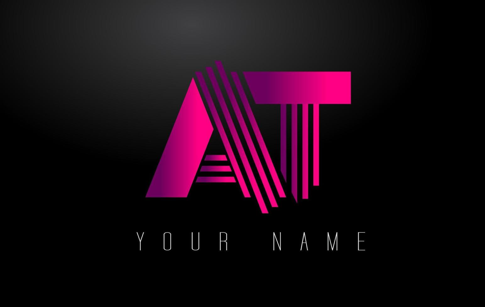 AT Magenta Lines Letter Logo. Creative Line Letters Vector Template.