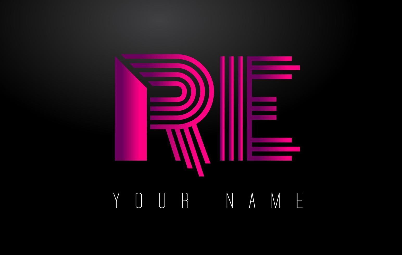 RE Magenta Lines Letter Logo. Creative Line Letters Vector Template.