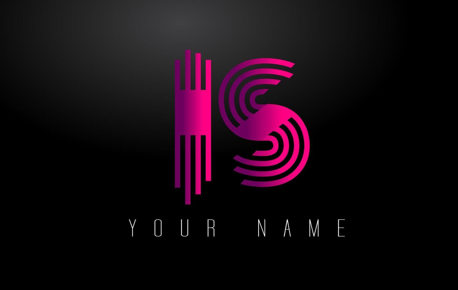 IS Magenta Lines Letter Logo. Creative Line Letters Vector Template.
