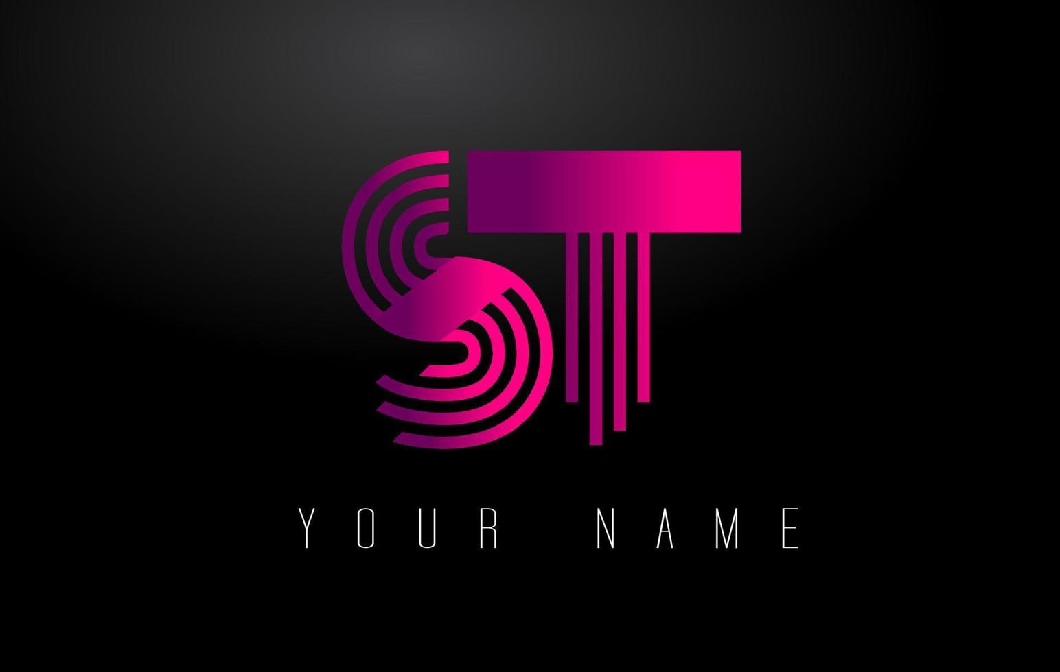 ST Magenta Lines Letter Logo. Creative Line Letters Vector Template.