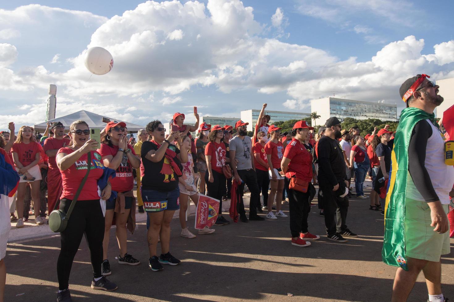 Brasilia, DF, Brazil Jan 1 2023 Lula supporters gathering in front of the National Congress showing support for President Lula photo
