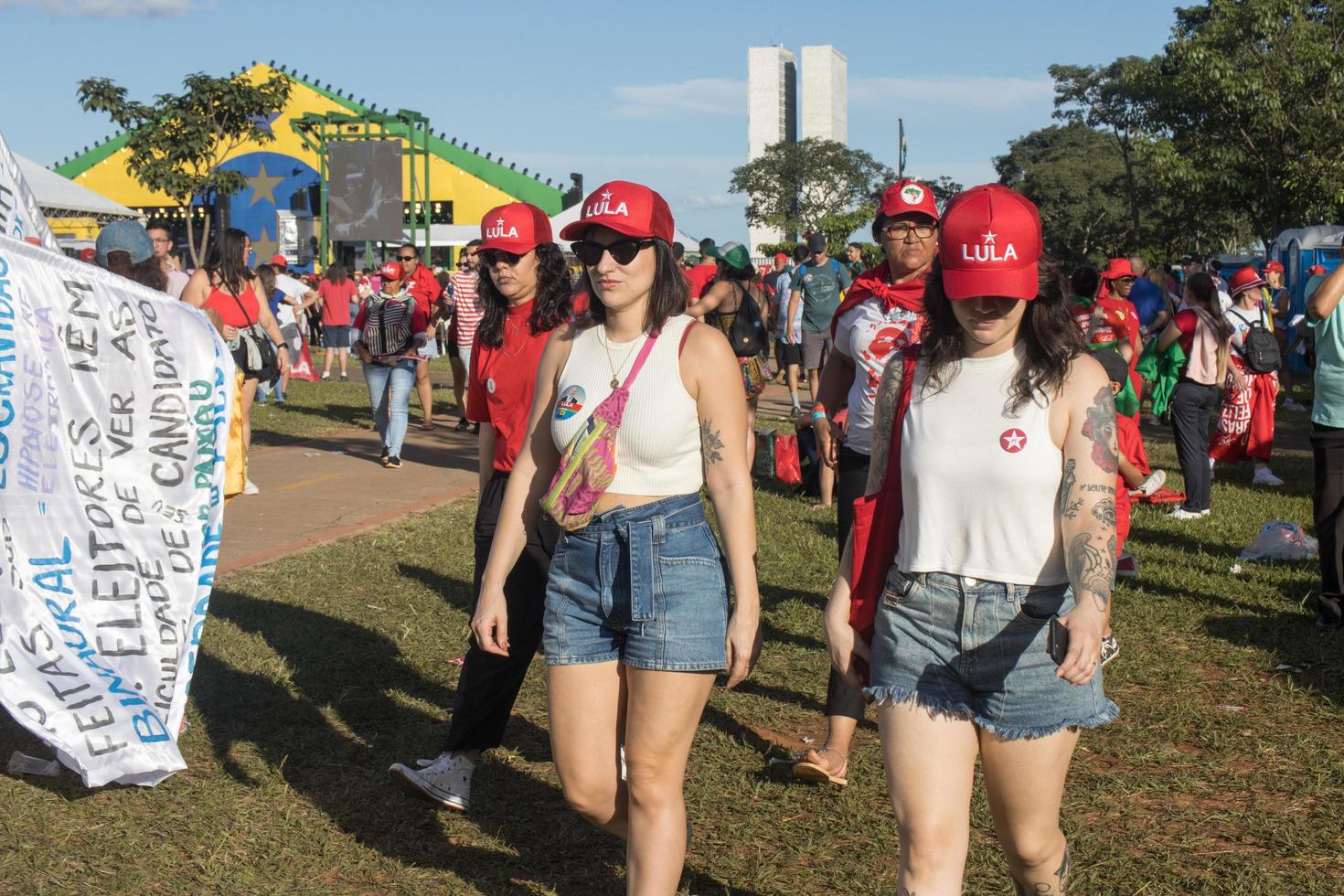 Brasilia, DF, Brazil Jan 1 2023 Lula supporters gathering in front of the National Congress showing support for President Lula photo