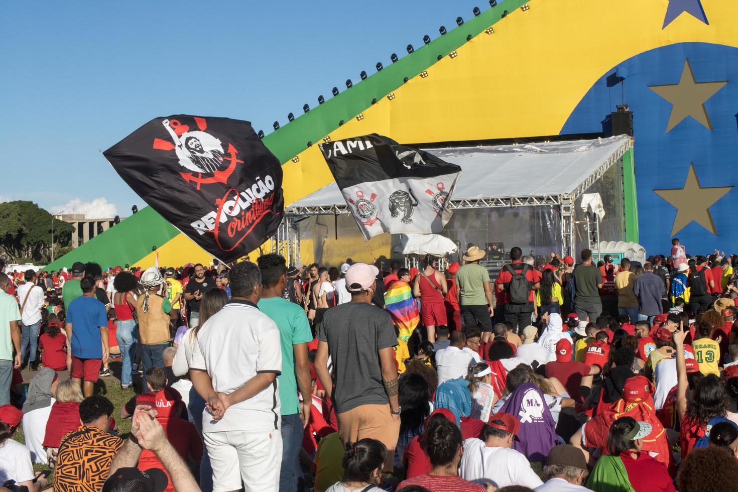 Brasilia, DF, Brazil Jan 1 2023 Lula supporters gathering in front of the National Congress showing support for President Lula photo