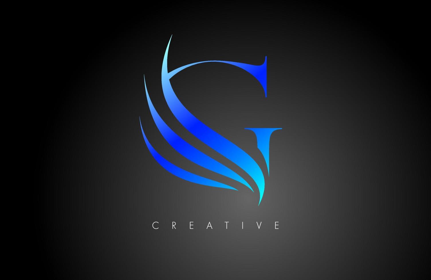 Blue Elegant Letter G logo with Swoosh Wing Design Icon Vector