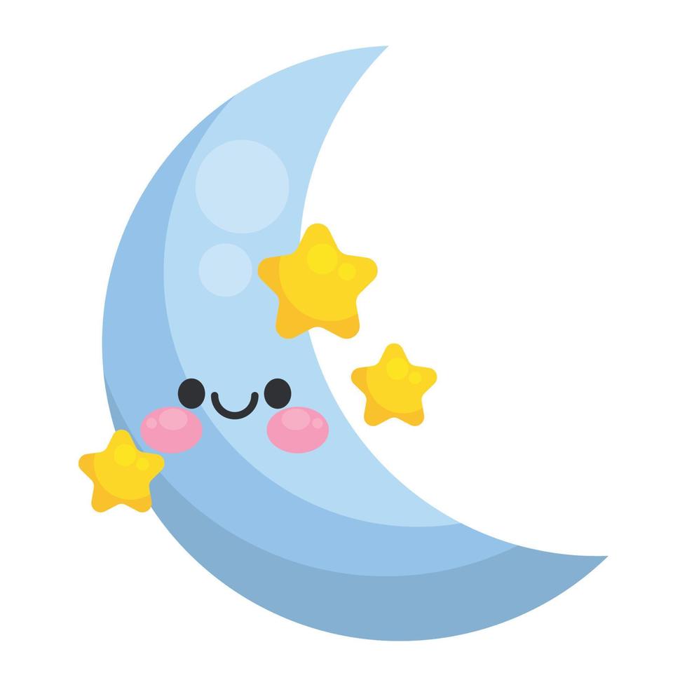 half moon kawaii sky character vector