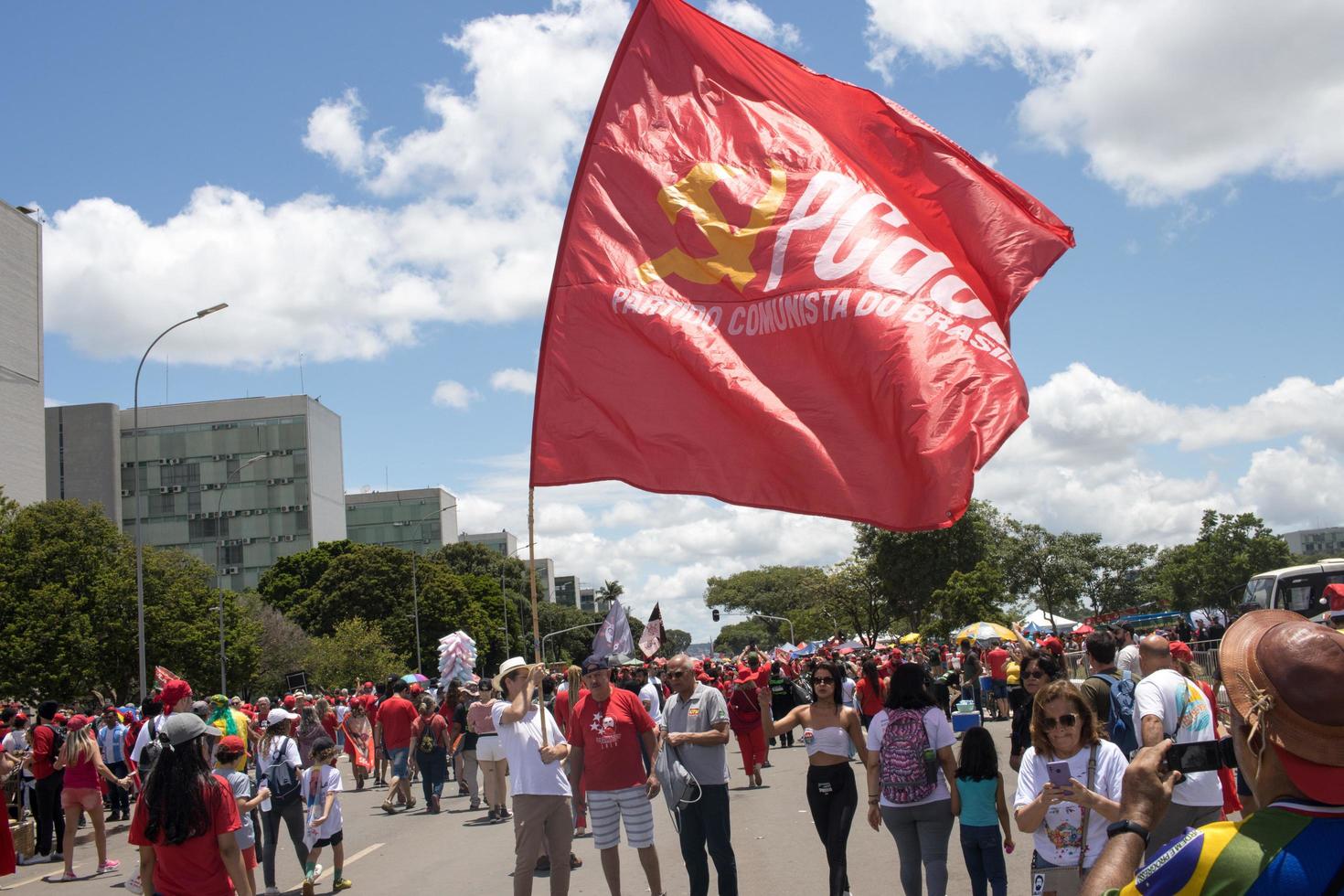 Brasilia, Brazil Jan 1 2023 Crowds of People Heading down the Esplanada towards the National Congress for the Inauguration of President Lula in Brasilia photo