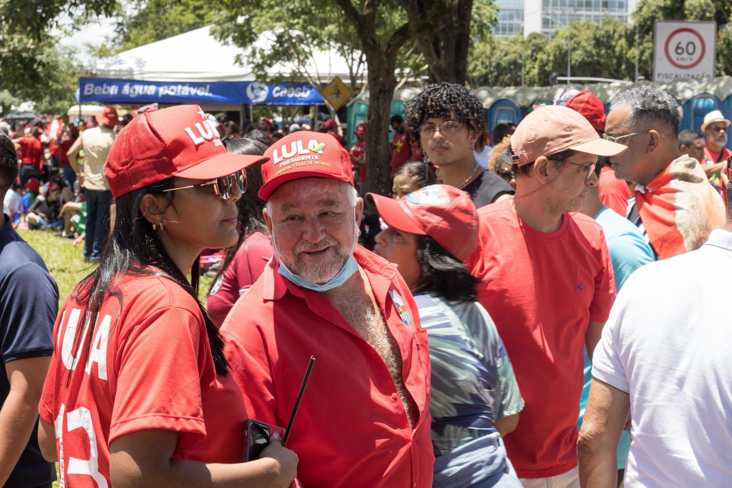 Brasilia, DF, Brazil Jan 1 2023 Lula supporters gathering in front of the National Congress showing support for President Lula photo