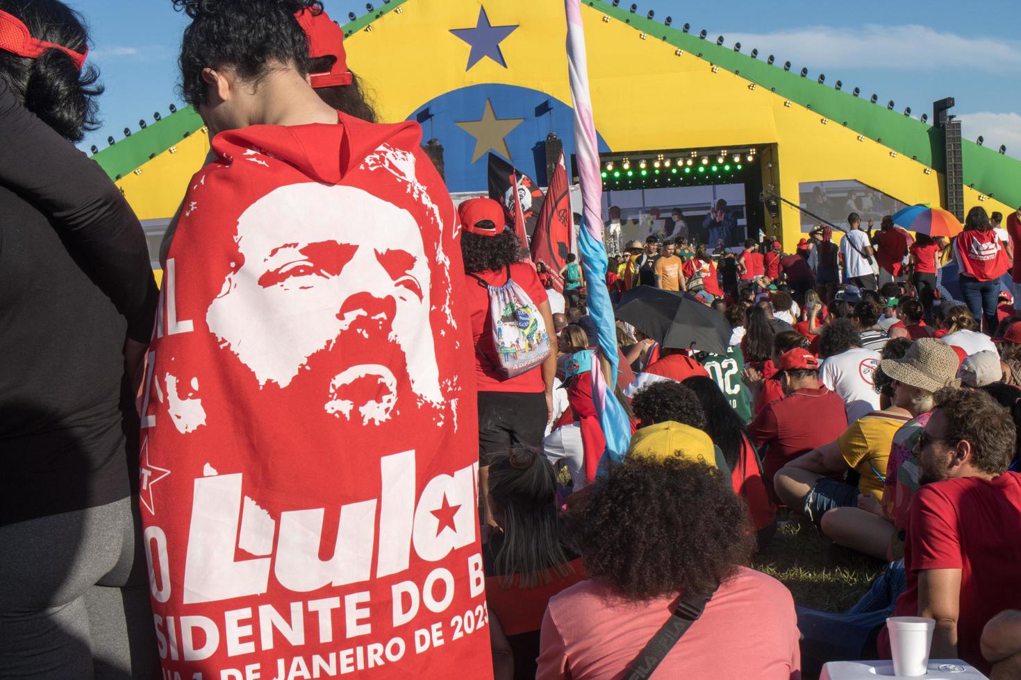 Brasilia, DF, Brazil Jan 1 2023 Lula supporters gathering in front of the National Congress showing support for President Lula photo