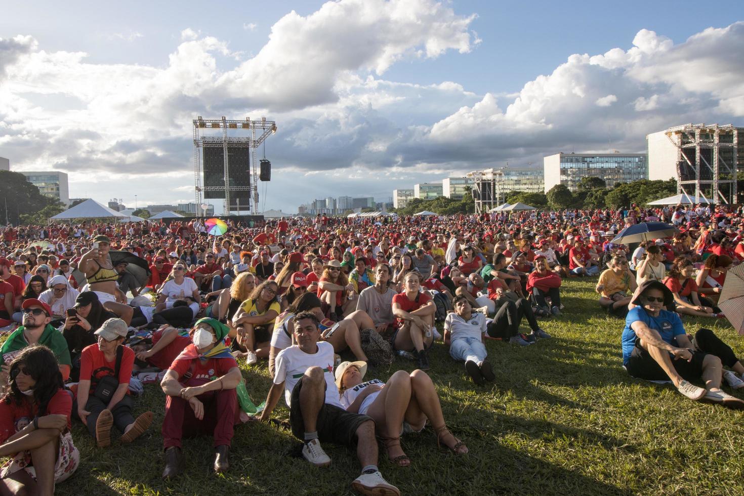 Brasilia, DF, Brazil Jan 1 2023 Lula supporters gathering in front of the National Congress showing support for President Lula photo