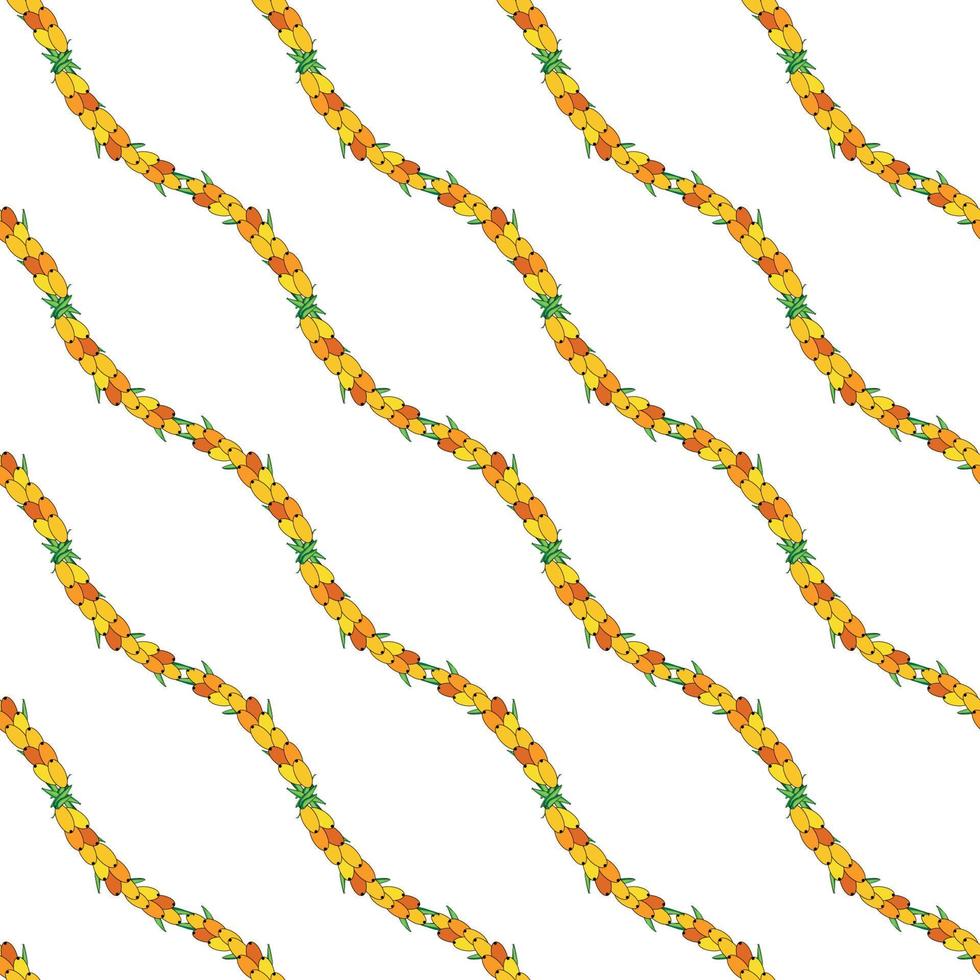 Sea buckthorn seamless pattern. Twigs with berries and leaves. Template with orange fresh berries for wallpaper vector