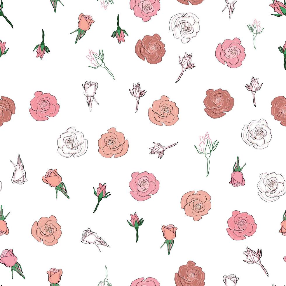 Seamless pattern rose petals, buds and flowers. Confetti, cosmetics, wedding, beautiful flower background vector