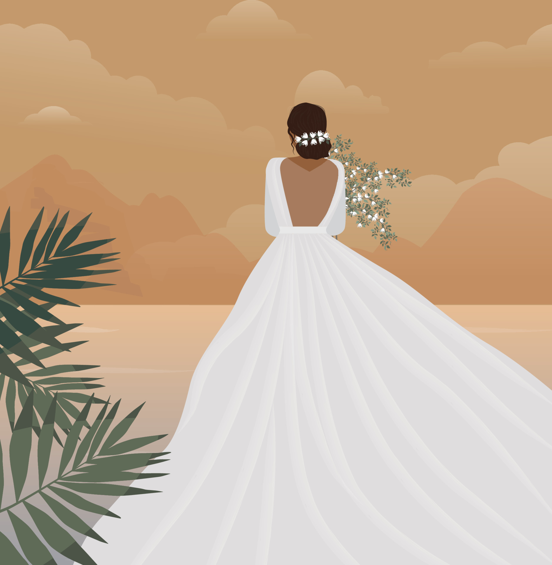 Adorable model girl in wedding dress posing. Vector illustration in flat  style 14493778 Vector Art at Vecteezy