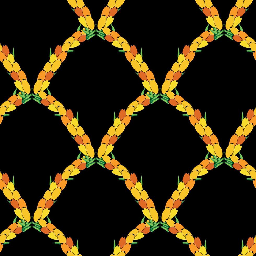 Sea buckthorn seamless pattern. Twigs with berries and leaves. Template with orange fresh berries for wallpaper vector