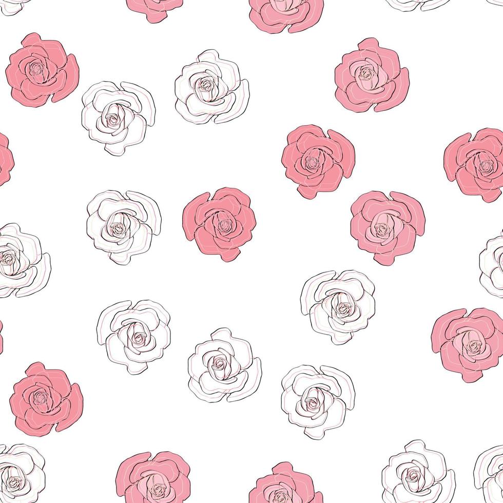 flores rosas y peonías de patrones sin fisuras. confeti, cosméticos, boda, hermoso fondo de flores vector