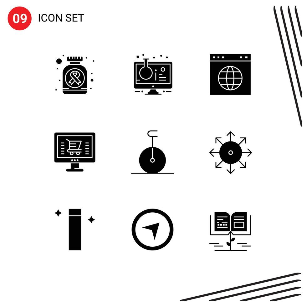 Modern Set of 9 Solid Glyphs and symbols such as circus ecommerce test tube computer website Editable Vector Design Elements