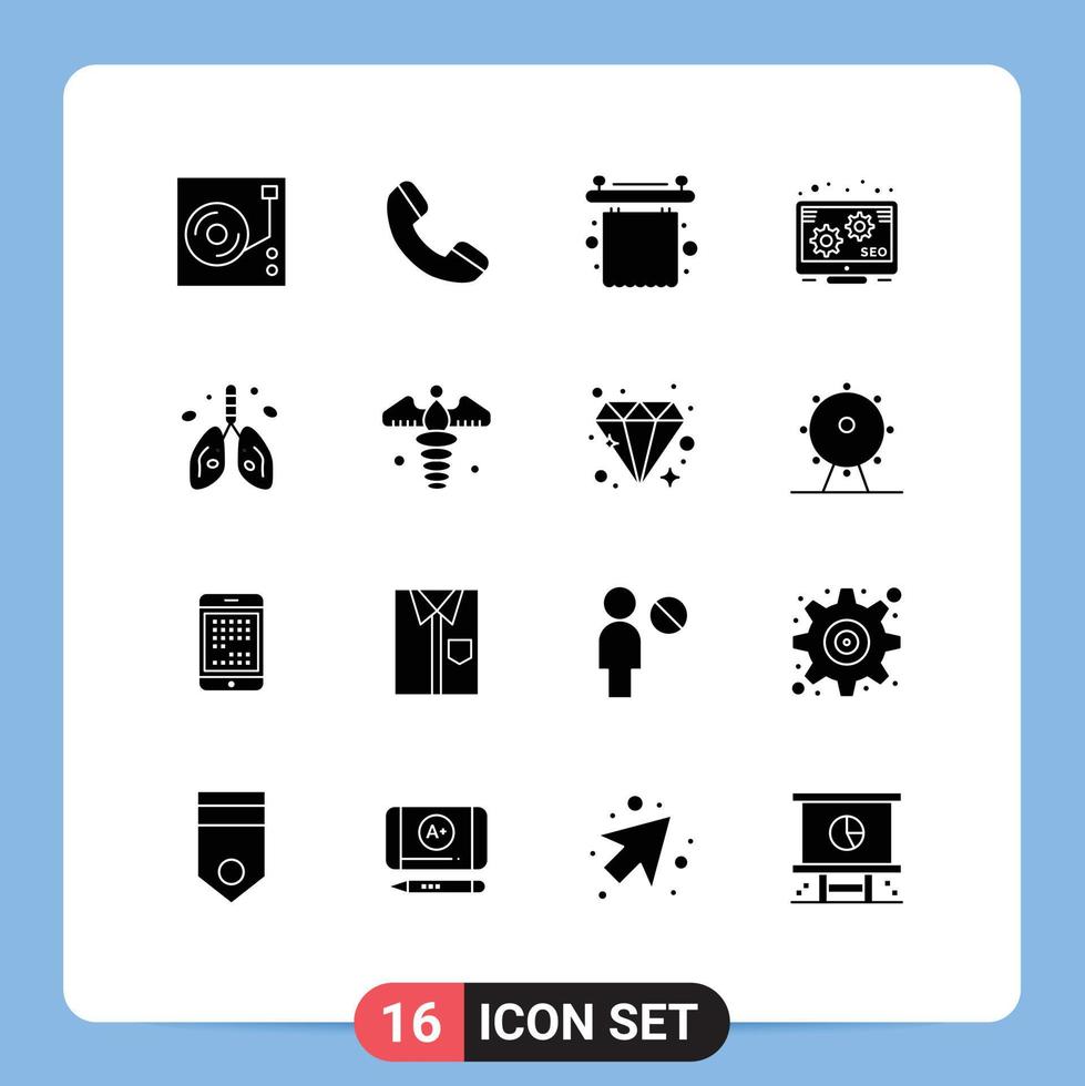 conjunto de 16 iconos de interfaz de usuario modernos símbolos signos para cortinas de cáncer de pulmón promoción de la contaminación elementos de diseño de vectores editables