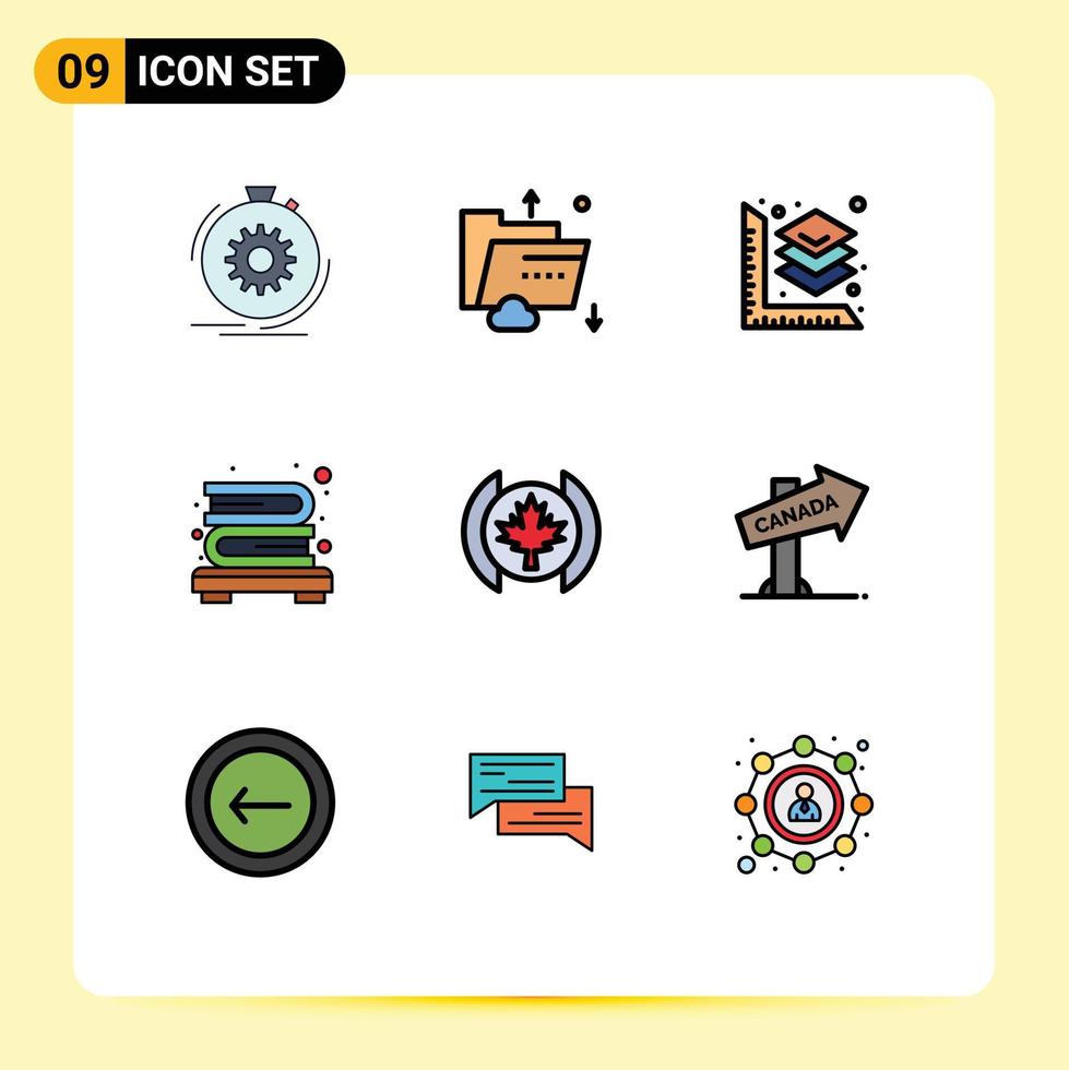 Set of 9 Modern UI Icons Symbols Signs for leaf bookshelf multimedia books layer Editable Vector Design Elements