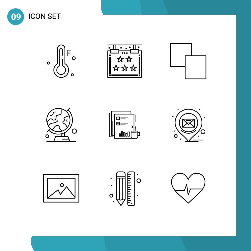 Universal Icon Symbols Group of 9 Modern Outlines of market coffee copy table globe map Editable Vector Design Elements