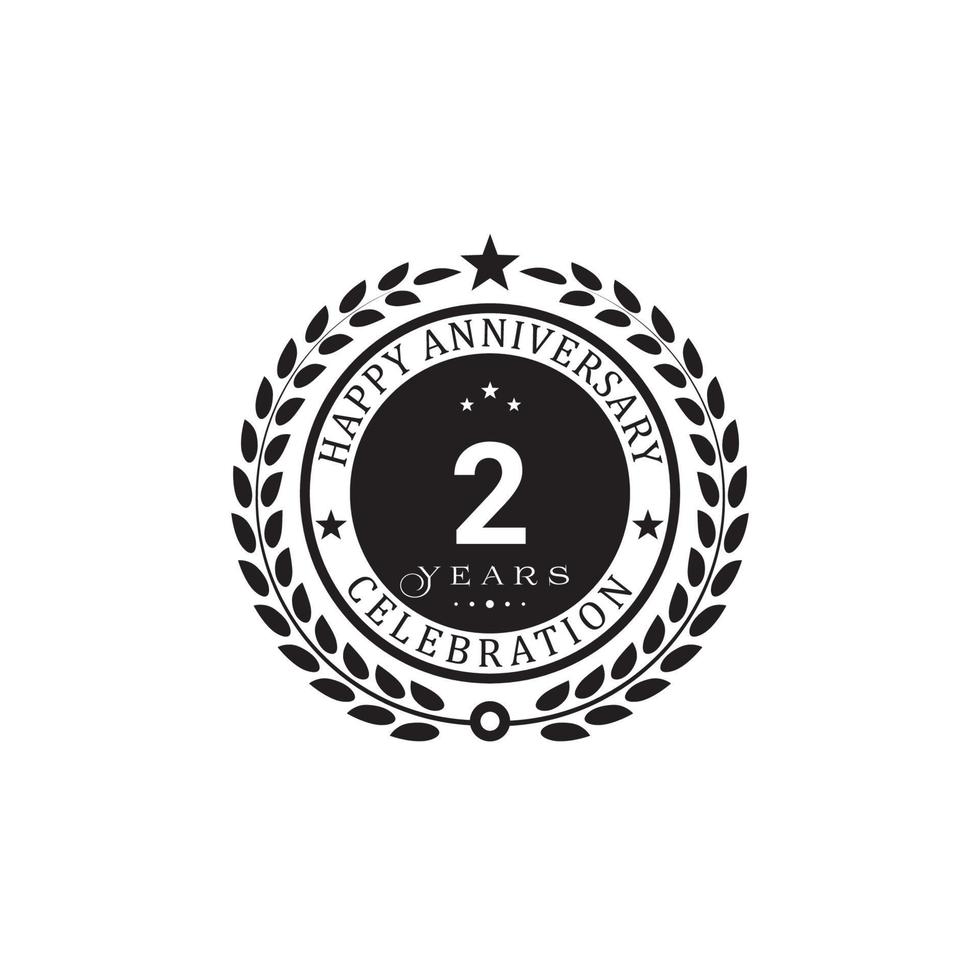 Black wreath anniversary. Happy anniversary 2 years celebration. Vector illustration on white background.