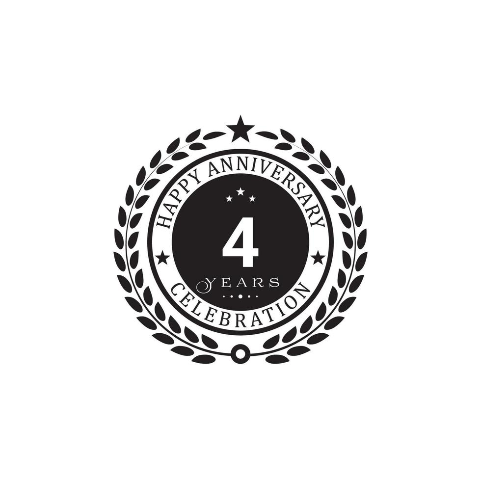 Black wreath anniversary. Happy anniversary 4 years celebration. Vector illustration on white background.