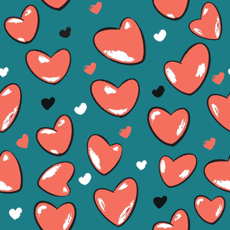 vector corazones corazón patrón rosa sobre fondo verde conjunto embalaje envoltura vacaciones amor día de san valentín