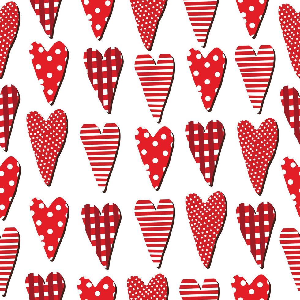 la inscripción brillante del día de san valentín ama este y otros elementos en forma de corazones rojos con patrones en un fondo blanco es adecuado para una impresión de un adulto y un niño vector