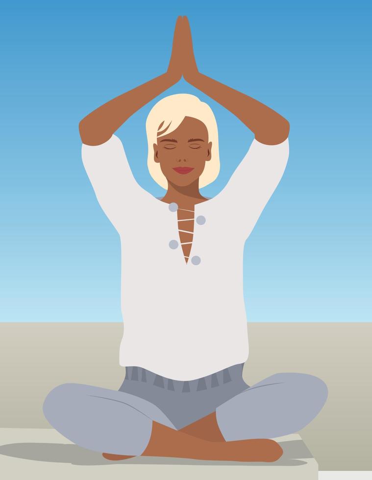 The girl is engaged in yoga meditates in the lotus position vector