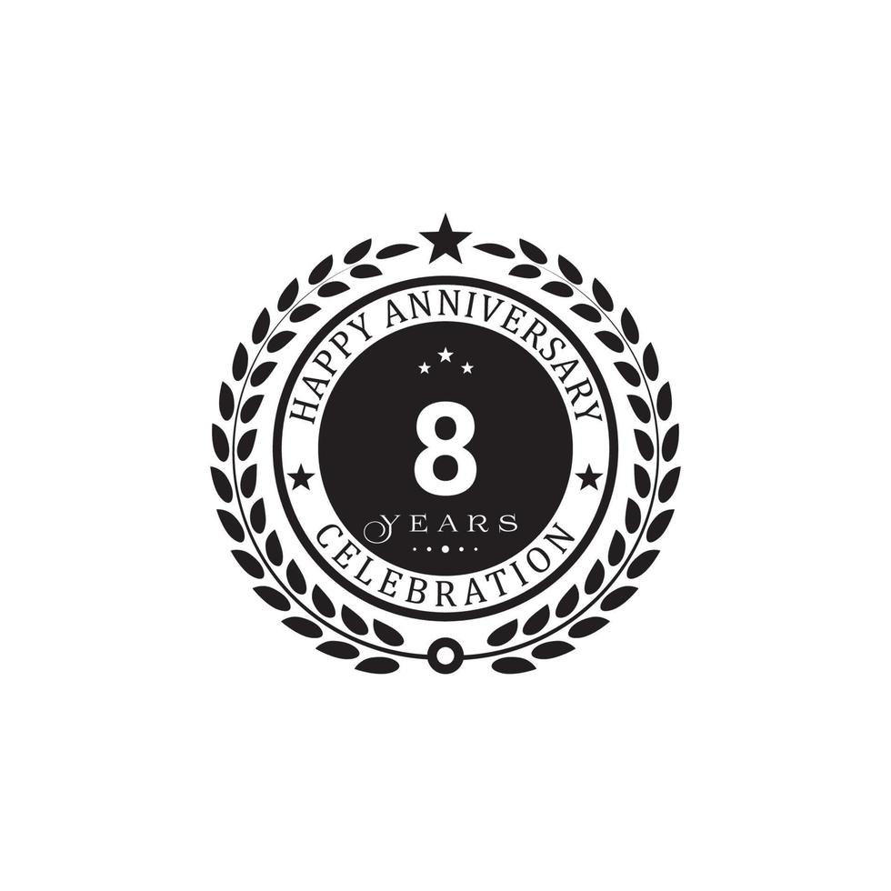 Black wreath anniversary. Happy anniversary 8 years celebration. Vector illustration on white background.