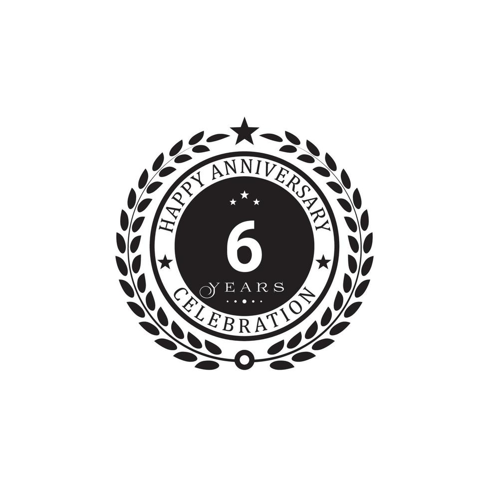 Black wreath anniversary. Happy anniversary 6 years celebration. Vector illustration on white background.