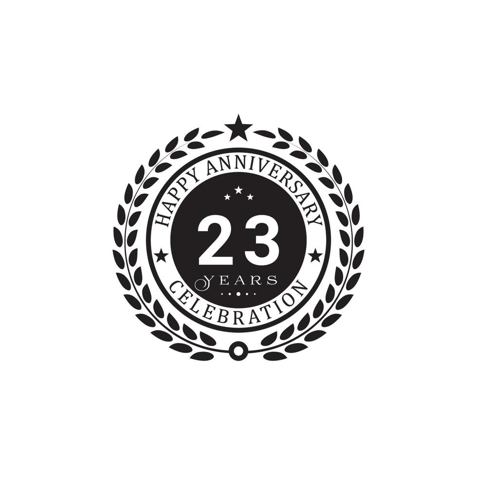 Black wreath anniversary. Happy anniversary 23 years celebration. Vector illustration on white background.