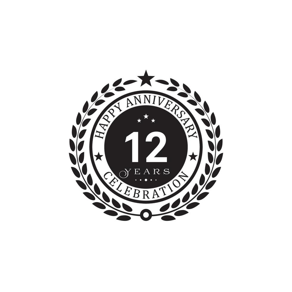 Black wreath anniversary. Happy anniversary 12 years celebration. Vector illustration on white background.