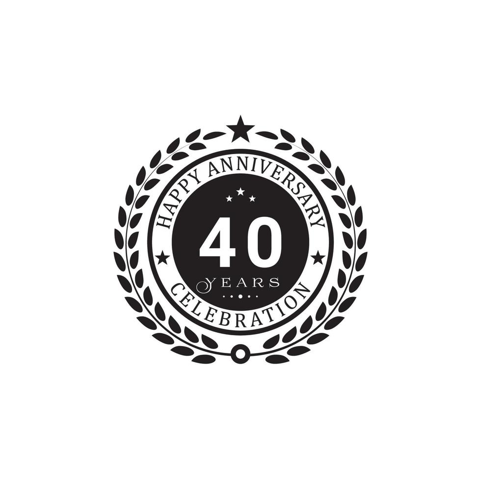 Black wreath anniversary. Happy anniversary 40 years celebration. Vector illustration on white background.