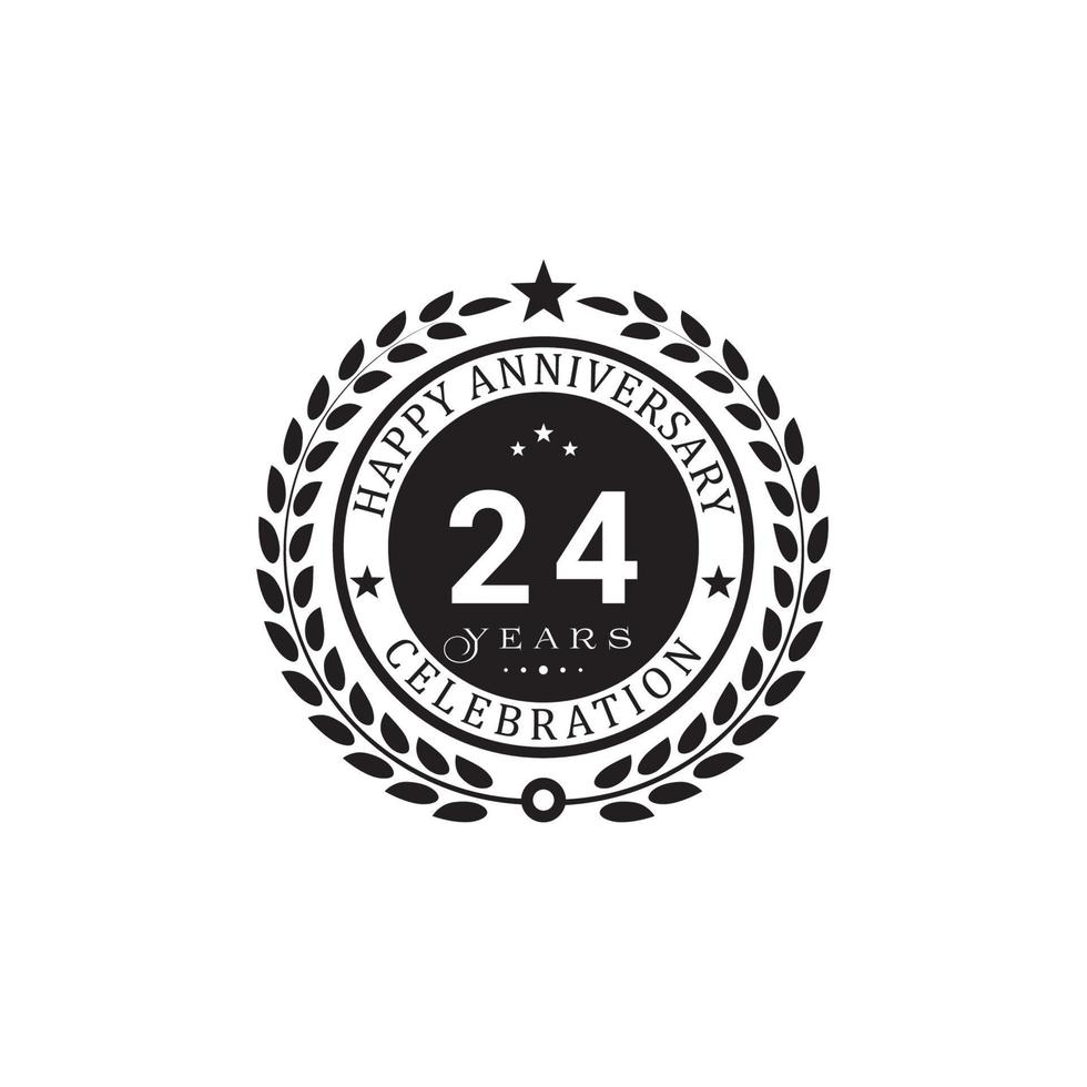 Black wreath anniversary. Happy anniversary 24 years celebration. Vector illustration on white background.