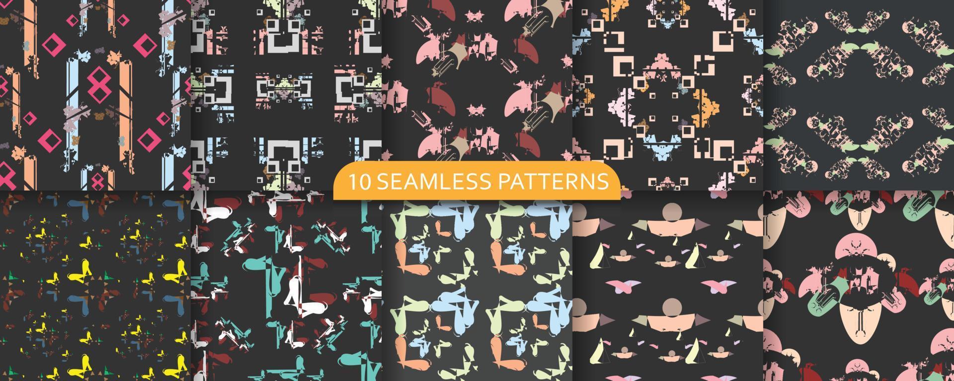 conjunto de diez patrones modernos sin costuras. ilustración abstracta. collage creativo de patrones sin fisuras vector