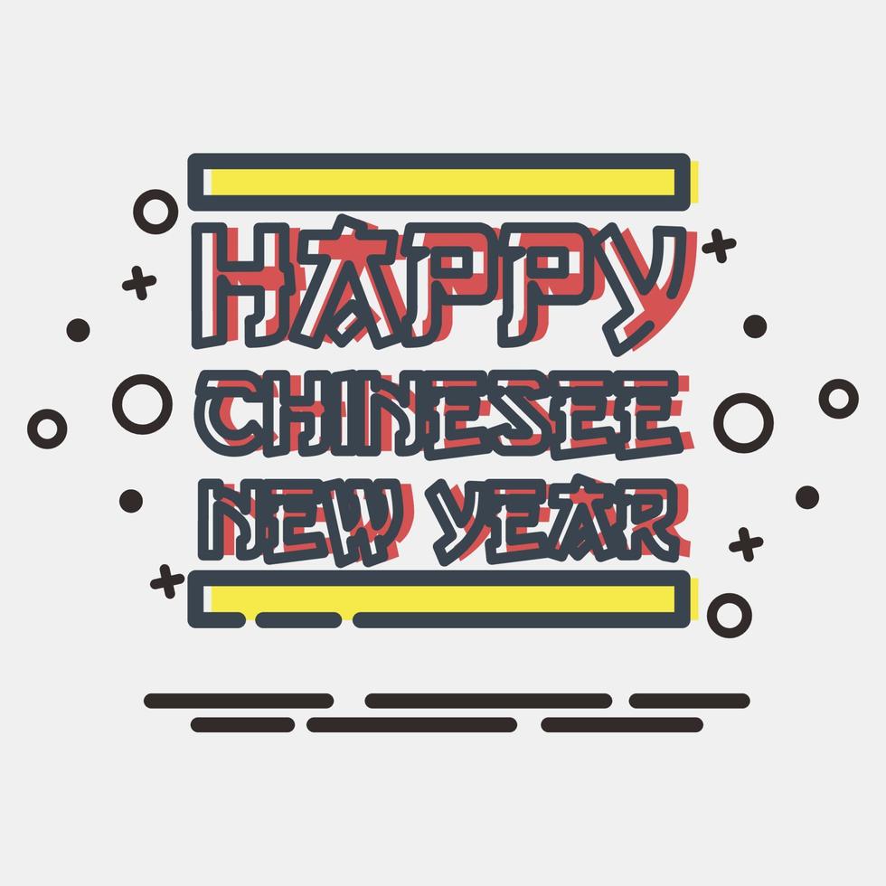 Icon happy Chinese new year. Chinese New Year celebration elements. Icons in MBE style. Good for prints, posters, logo, party decoration, greeting card, etc. vector
