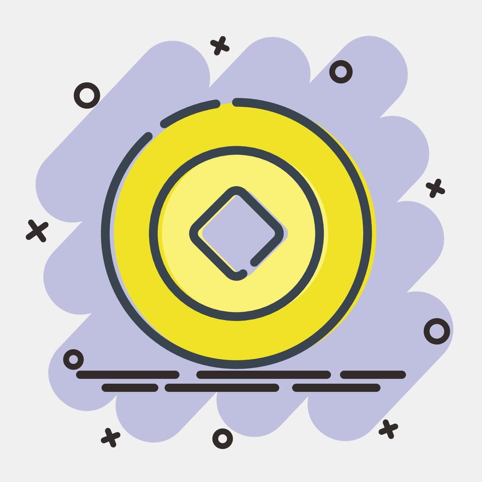 Icon Chinese gold coin. Chinese New Year celebration elements. Icons in comic style. Good for prints, posters, logo, party decoration, greeting card, etc. vector