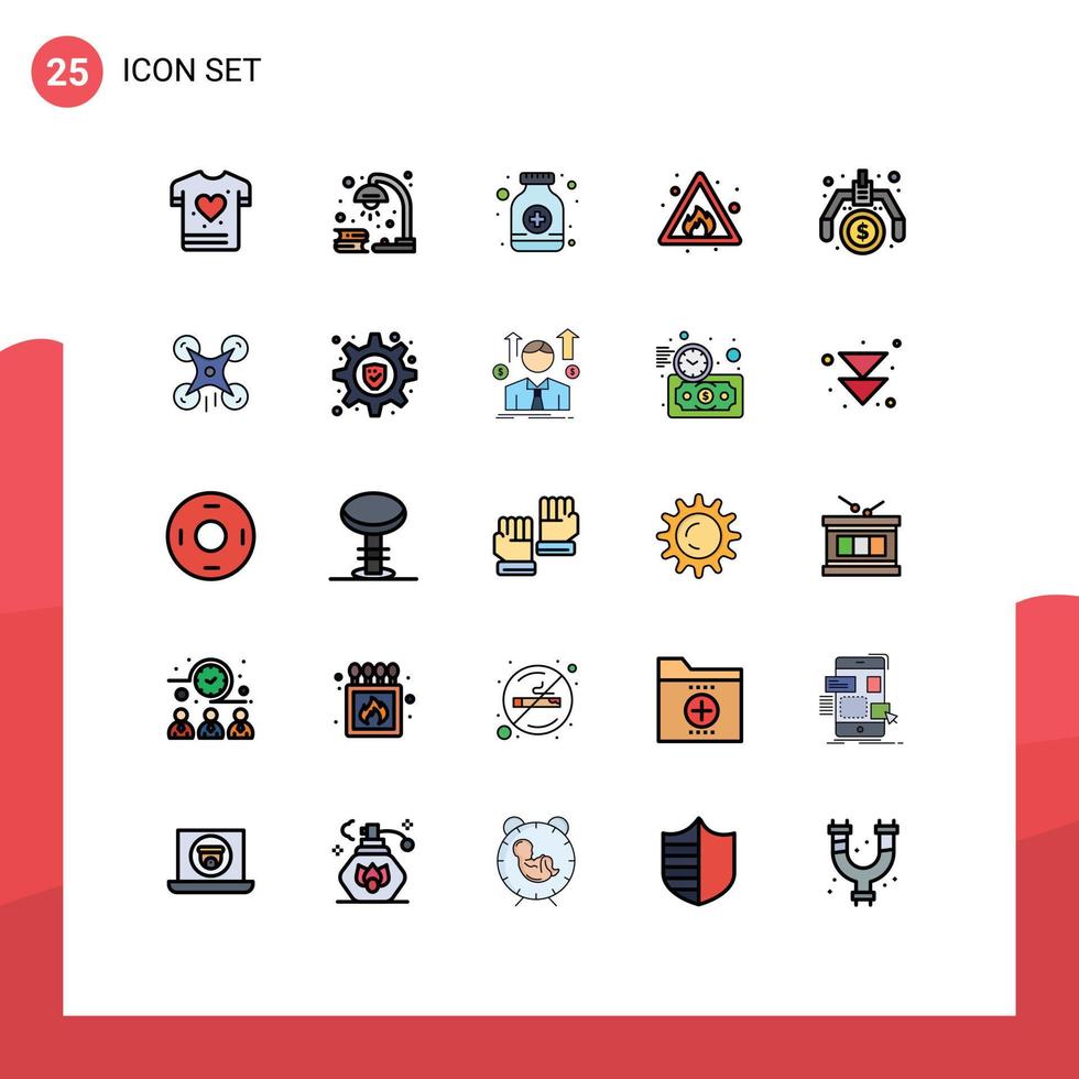 Group of 25 Filled line Flat Colors Signs and Symbols for making sign pills risk alert Editable Vector Design Elements