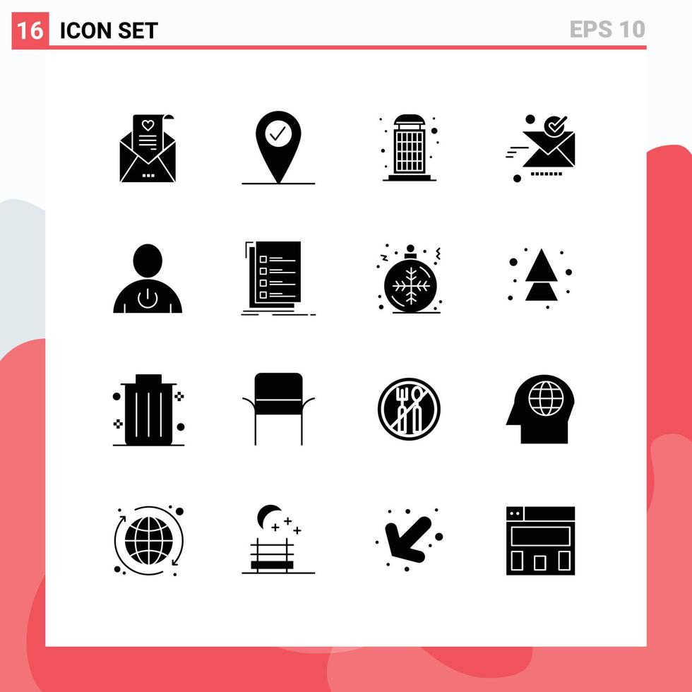 Group of 16 Solid Glyphs Signs and Symbols for energy avatar phone good sent Editable Vector Design Elements