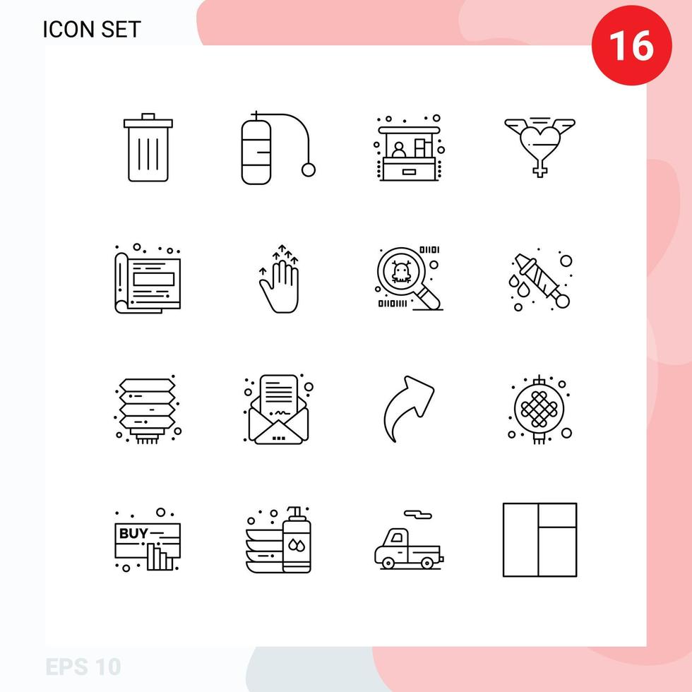 paquete de iconos vectoriales de stock de 16 signos y símbolos de línea para diseño de oficina inversión amor corazón elementos de diseño vectorial editables vector