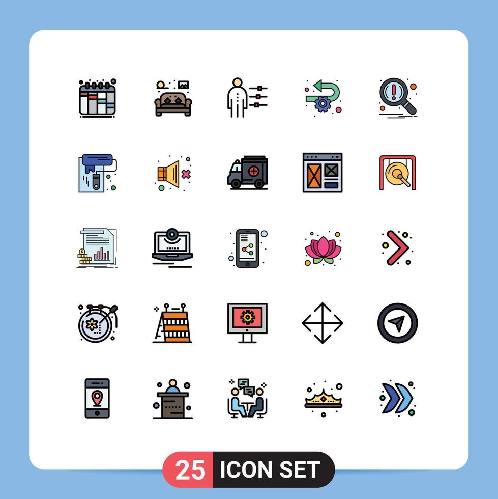 paquete de 25 modernos signos y símbolos de colores planos de línea rellena para medios de impresión web, como encontrar capacidades de implementación, reclutamiento ágil, elementos de diseño de vectores editables