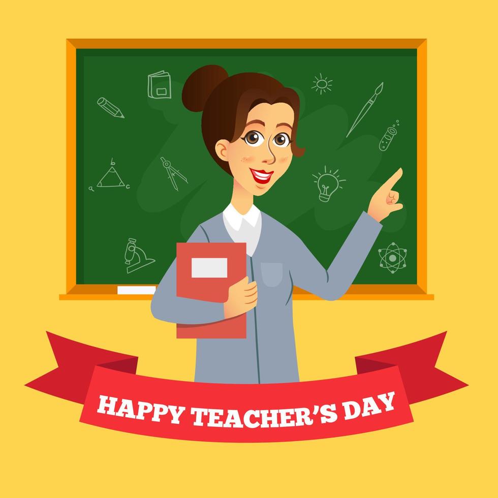 Happy Teachers Day cartoon illustration. Suitable for greeting card, poster and banner vector