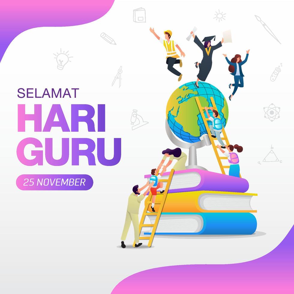 Selamat Hari Guru. translation, Happy Teachers Day. Indonesian Holiday Teacher's Day Illustration. Suitable for greeting card, poster and banner vector