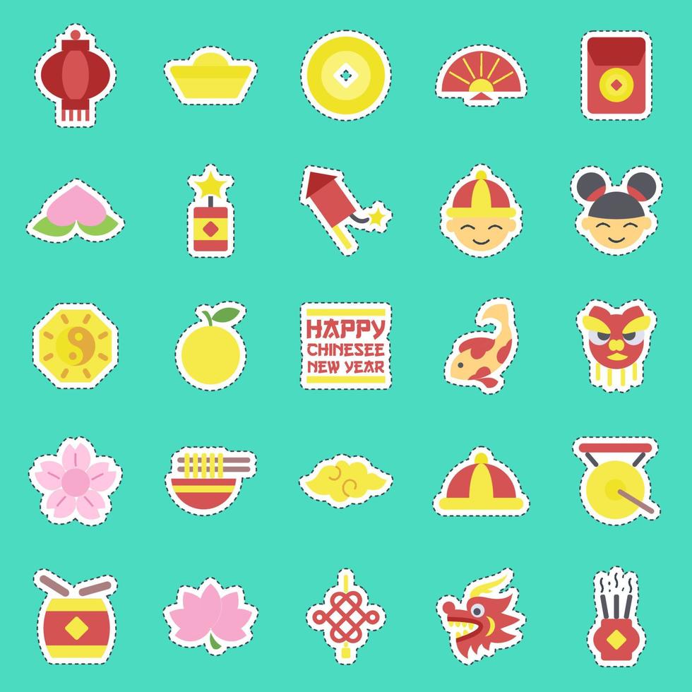 Sticker set line cut Chinese New Year celebration elements. Good for prints, posters, logo, party decoration, greeting card, etc. vector